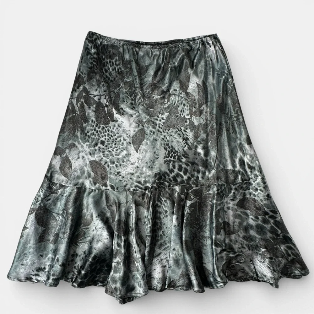 Signature By Robbie Bee Satin Skirt Animal‎ Print Asymmetrical Fairy Y2K Sz 12